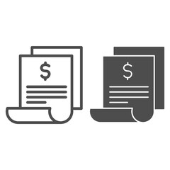 Poster - Bill line and solid icon, shopping concept, paper sheet with dollar sign on white background, Invoice or banking transaction receipt symbol in outline style for mobile and web design. Vector graphics.