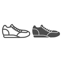 Poster - Sneaker line and solid icon, sport concept, Running shoe symbol on white background, fitness sneakers icon in outline style for mobile concept and web design. Vector graphics.