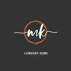 Wall Mural - M K MK Initial handwriting and signature logo design with circle. Beautiful design handwritten logo for fashion, team, wedding, luxury logo.