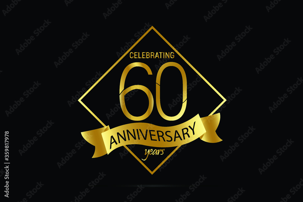 60 year Luxury Black Gold anniversary jubilee, Ribbon greeting card ...