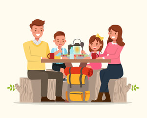 Happy family go to Camping character vector design.