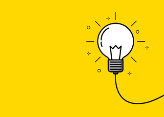 Wall Mural - Creative thinking ideas brain innovation concept. Light bulb on yellow background. Vector illustration