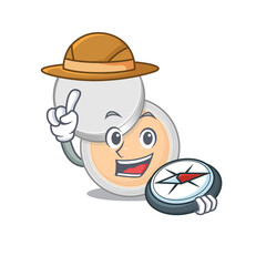 Poster - Jar powder makeup mascot design style of explorer using a compass during the journey