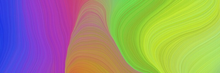 Poster - colorful vibrant abstract art waves graphic with elegant curvy swirl waves background design with yellow green, slate blue and mulberry  color