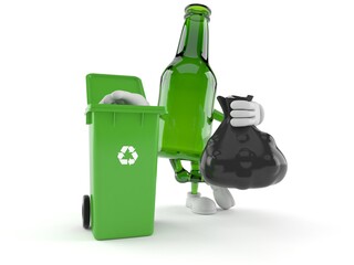 Poster - Green glass bottle character with dustbin