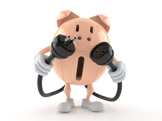 Poster - Piggy bank character with electric plug and outlet