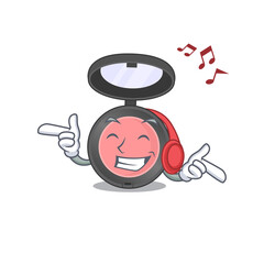 Sticker - A Caricature design style of pink blusher listening music on headphone