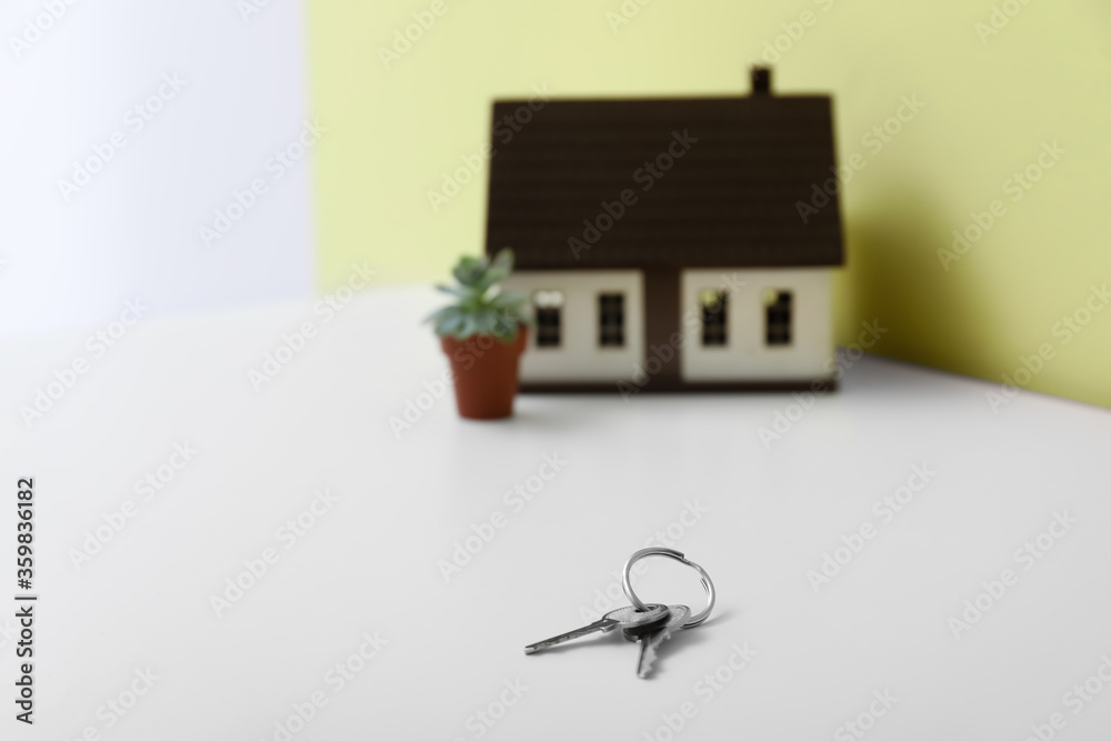 Keys from house on table in room