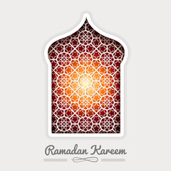 Wall Mural - Ramadan Kareem White Mosque window Geometric Pattern. Vector 3D Muslim Paper Graphics. Arabic Islamic pattern arch frame