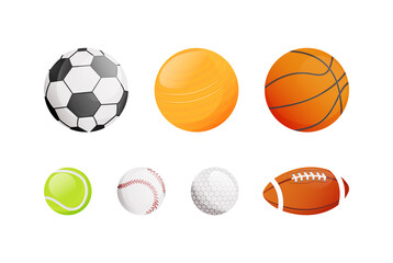 Poster - Balls for different sport flat color vector objects set