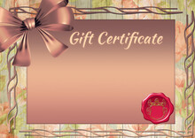 Gift Certificate In Pastel Pinkish-green Shades With Red Wax Seal.