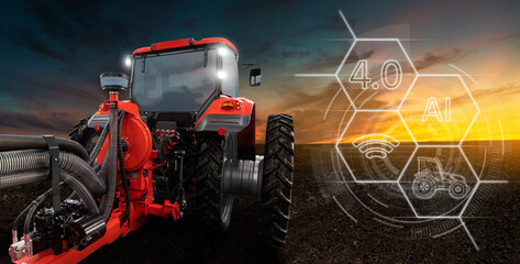 Aufkleber - Autonomous tractor with artificial intelligence. Digitalization and digital transformation in agriculture 4.0. Smart farming 