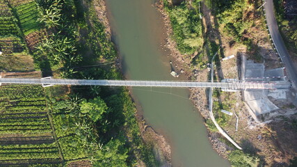 aerial view of Pengkol suspension bridge, Imogiri Bantul