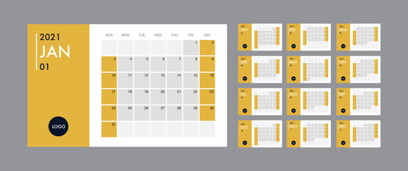 Calendar 2021 template planner vector diary in a minimalist style