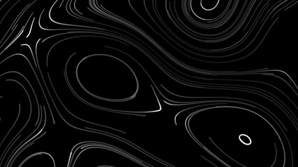 Poster - Looped abstraction, chaotic movement of white lines on a black background, rounded stripes. Background for your desktop