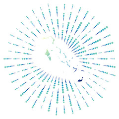 Shape of Bahamas, polygonal sunburst. Map of the country with colorful star rays. Bahamas illustration in digital, technology, internet, network style. Vector illustration.