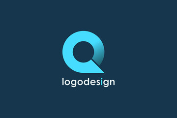 Leinwandbilder - Initial Letter Q Logo. Blue Blue Bright Circle Origami Style isolated on Blue Background. Usable for Business and Technology Logos. Flat Vector Logo Design Template Element.
