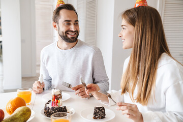 Sticker - Cheerful attractive young couple celebrating birthday