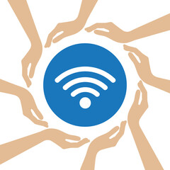 Poster - wifi symbol in the middle of human hands vector illustration eps10