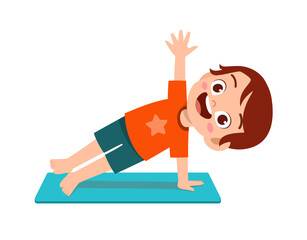 Sticker - happy cute little kid boy and girl do yoga pose