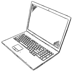 Poster - Sketch style black and white illustration of laptop