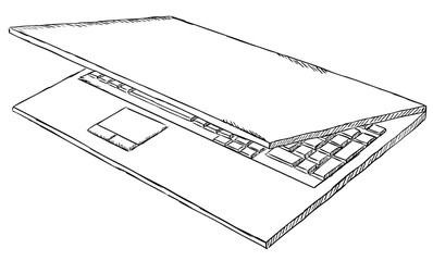 Poster - Sketch style laptop in black and white colors