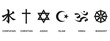 © PicItUp - World religion symbols - Christianity, Islam, Hinduism, Confucian, Buddhism and Judaism, with English labeling. Illustration.