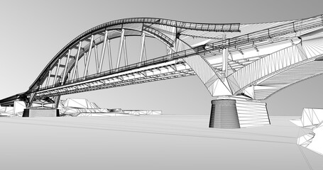 Wall Mural - the bim model of the bridge of wireframe view