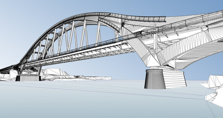 Wall Mural - the bim model of the bridge of wireframe view