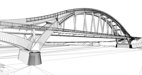 Wall Mural - the bim model of the bridge of wireframe view