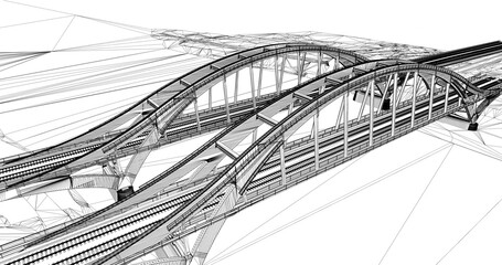 Wall Mural - the bim model of the railway bridges of wireframe view