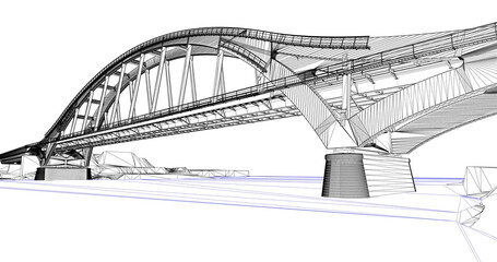 Wall Mural - the bim model of the bridge of wireframe view