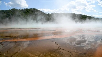 Poster - Mineral deposits, Grand Prismatic Spring, Midway Geyser Basin, Yellowstone National Park, Wyoming, USA