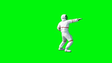 funny astronaut dancing . green screen. realistic 4k animation.