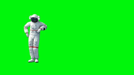 funny astronaut dancing . green screen. realistic 4k animation.