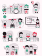Vector character illustration of disabled kids life scenes set
