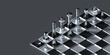 Steel bolts and other products in the role of chess pieces on a metal board. Industrial theme in an intellectual game. 3d render