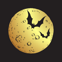 Wall Mural - antique style hand drawn line art gold full moon and bats isolated. boho chic tattoo or print design
