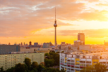 Berlin sunset cityscape view with television tower