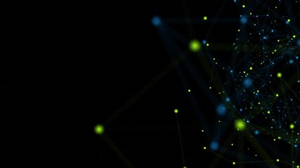 Wall Mural - Connected blue and green network nodes. Data abstract technology animated background. 4K seamless loop