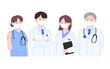 © woocat - 마스크를 쓴 의료진, 간호사와 의사 캐릭터 벡터 일러스트.