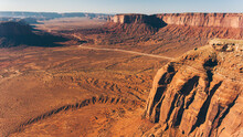 Bird's Eye Scenery View Of Beautiful Monument Valley Famous Landmark Of Southwest USA. Aerial View Of Brown Cliffs In Sandy Dessert Of Arizona