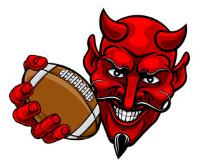 Poster - A devil or satan American football sports mascot cartoon character holding a ball