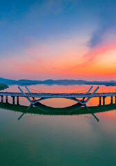 Wall Mural - Dusk scenery of Li Lake bridge, Wuxi City, Jiangsu Province, China