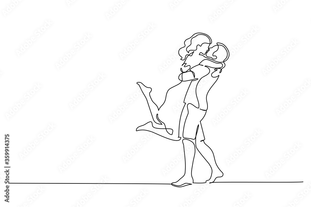 Happy couple hugging and kissing. One line drawing Stock Vector | Adobe ...