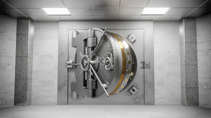 Bank vault 3D rendering.