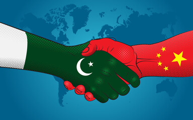 Wall Mural - Pakistan-China relations. Handshake Pakistan and China. Good economic relations between Pakistan and China.