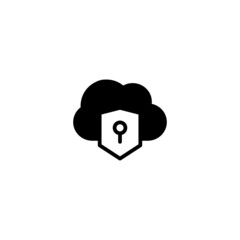 Sticker - Cloud security system protection icon. cloud and padlock icon in black flat glyph, filled style isolated on white background