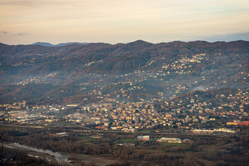 Wall Mural - Val di Magra (Valley of the river Magra) in winter. Tuscany and Liguria region, Italy, Europe. Photographed from the small village of Vezzano Ligure