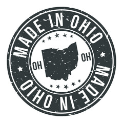 Made in Ohio State USA Quality Original Stamp Design Vector Art Tourism Souvenir Round.